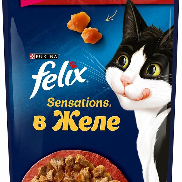 Felix Sensations пауч для кошек (кусочки в желе) Говядина и томат