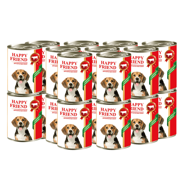 Корм для собак HAPPY FRIEND с говядиной и рубцом банка 410г (упаковка - 20 шт)