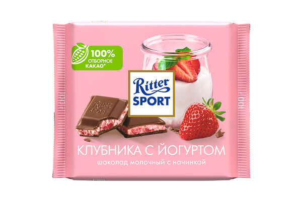 Шоколад молочный Ritter Sport с начинкой Клубника с йогуртом