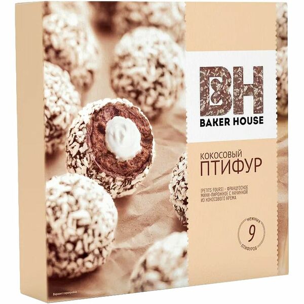 Мини-пирожные Птифур Baker House с кокосовым кремом, 25 г × 9 шт.