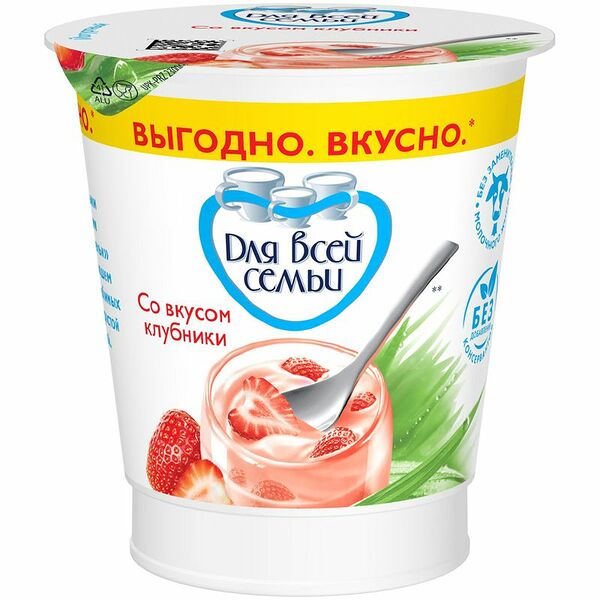 Продукт йогуртный Для Всей Семьи со вкусом клубники 1%, 290г