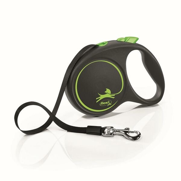Рулетка FLEXI Black Design L (до 50 кг) 5 м лента черный/зеленый для собак
