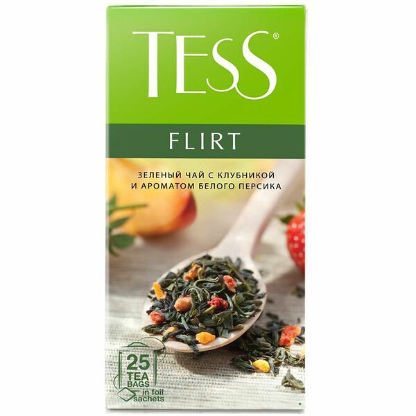 Чай зеленый Tess Flirt с клубникой и ароматом белого персика 25 пак., 37.5г