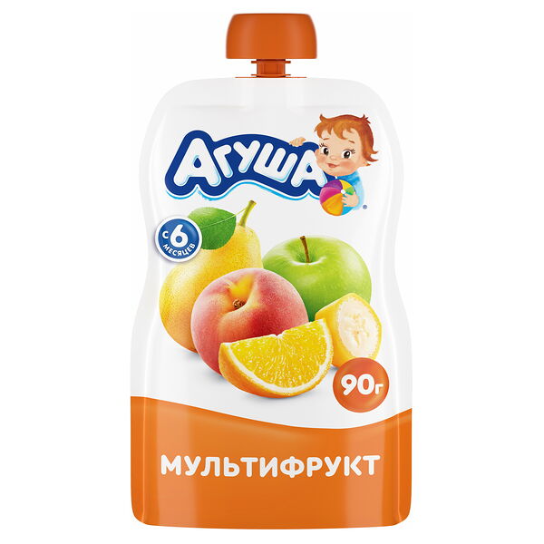 Детское фруктовое пюре Агуша Мультифрукт, с 6 месяцев, 90г
