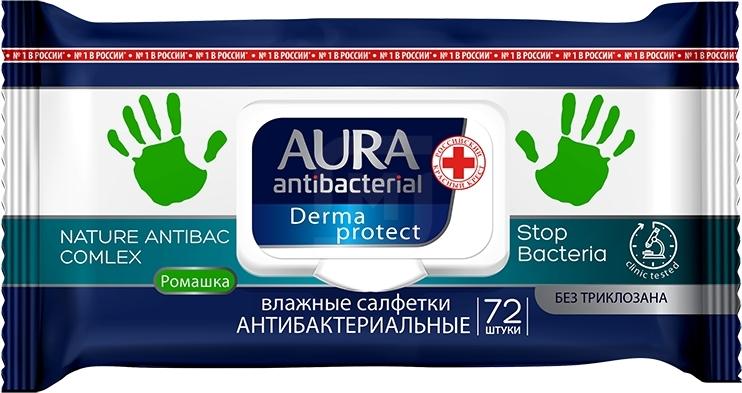 

Влажные салфетки Aura Derma Protec Антибактериальные 72 шт
