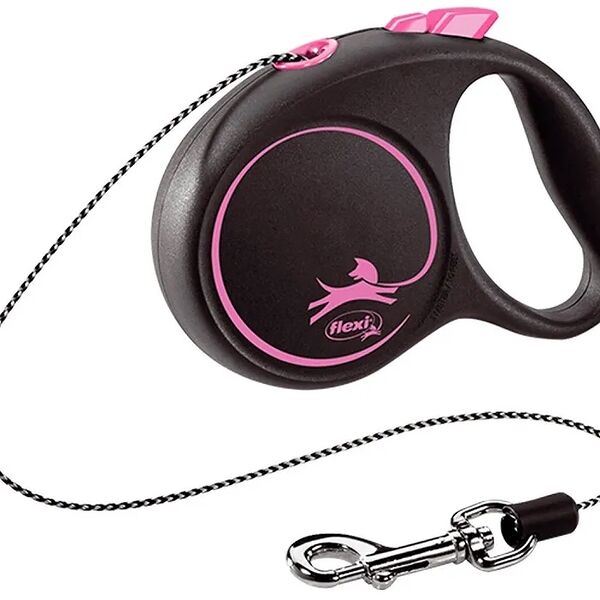 Рулетка для собак FLEXI Black Design XS, до 8кг, 3м трос черный/розовый