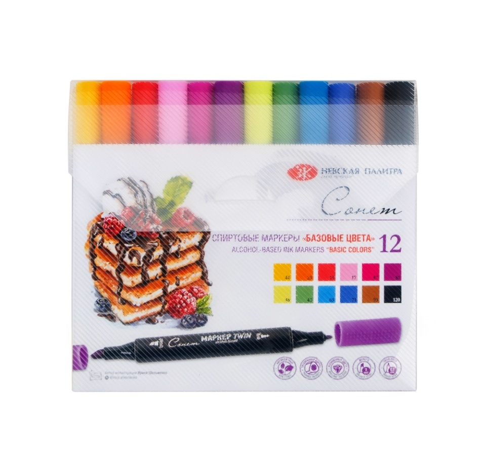 

Маркеры Сонет спиртовые Базовые цвета 12 цветов 1 шт