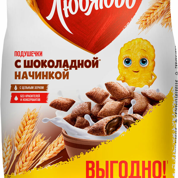 Готовый завтрак Любятово подушечки с шоколадной начинкой