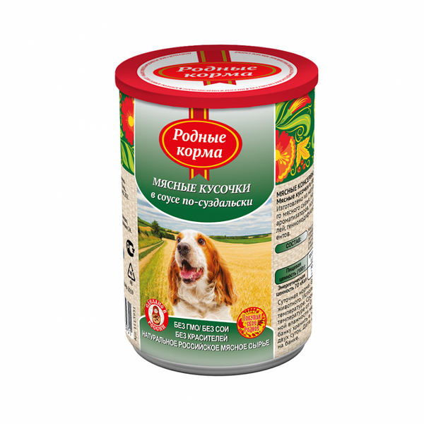 Влажный корм Родные Корма для взрослых собак, мясные кусочки в соусе по-суздальски, 410 г