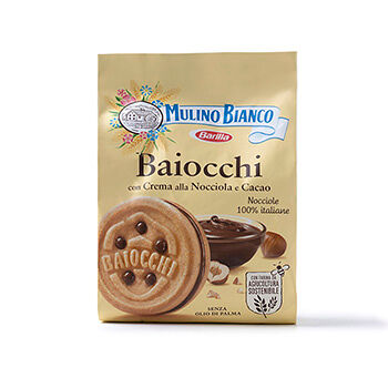 Печенье сахарное Mulino Bianco Байокки с какао-ореховым кремом 260г, Италия