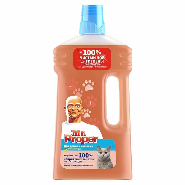 Моющая жидкость Mr Proper Моющая жидкость для полов и стен для домов с кошками Свежий Цитрус 1л