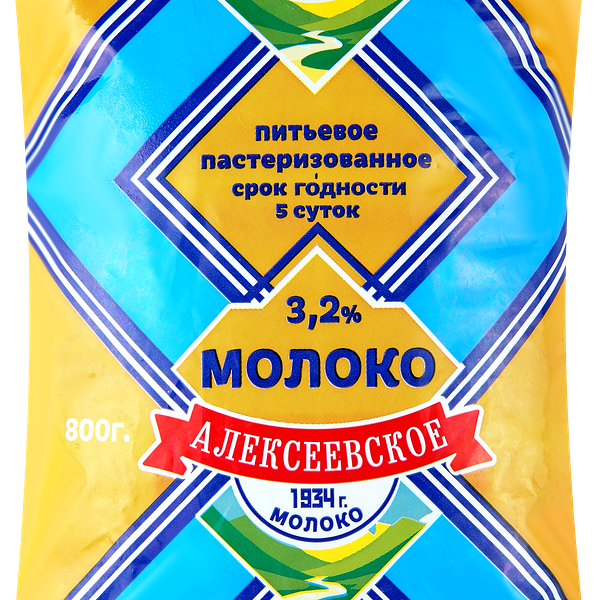Молоко пастеризованное Алексеевское молоко 3.2%, без змж