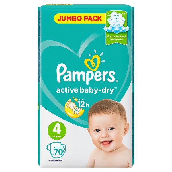 PAMPERS Подгузники Active Baby-Dry Maxi (9-14 кг) Упаковка Mega  70