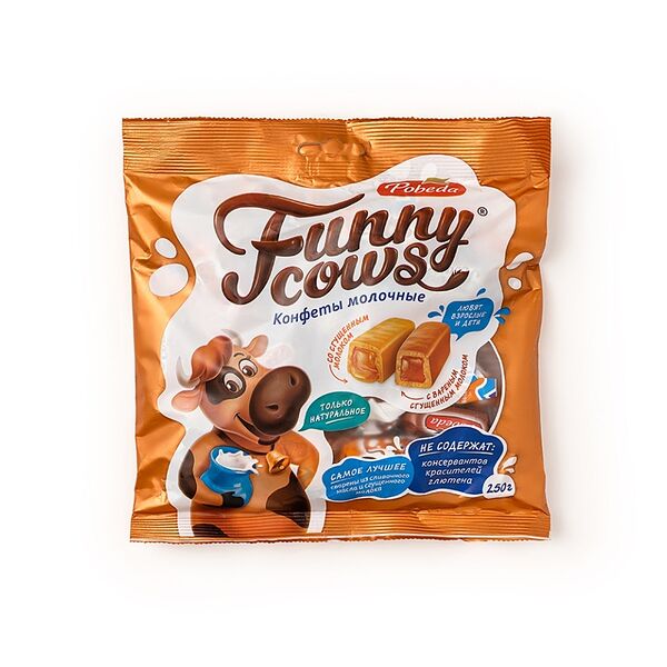 Мягкая карамель Победа вкуса Funny cows со сгущенным молоком ассорти