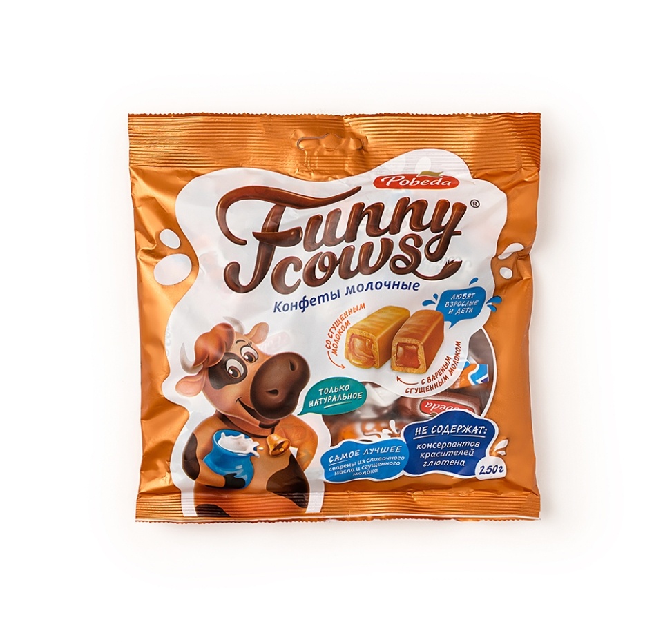 

Мягкая карамель Победа вкуса Funny cows со сгущенным молоком ассорти 250 г