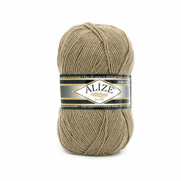 Пряжа ALIZE 'Superlana klasik' (однотонная) 100гр. 280м. (75% акрил, 25%шерсть) ТУ(584 кофе с молоком)