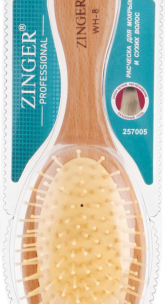 Расческа массажная ZINGER c пластиковыми зубьями, Арт. WH8 Wooden look Plastic Pins