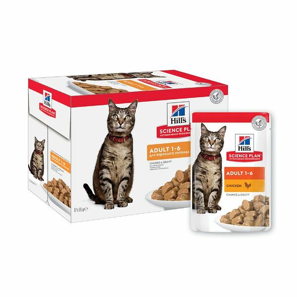 Корм для кошек Hill's Science Plan кусочки в соусе курица конс. пауч 85г (упаковка - 12 шт)