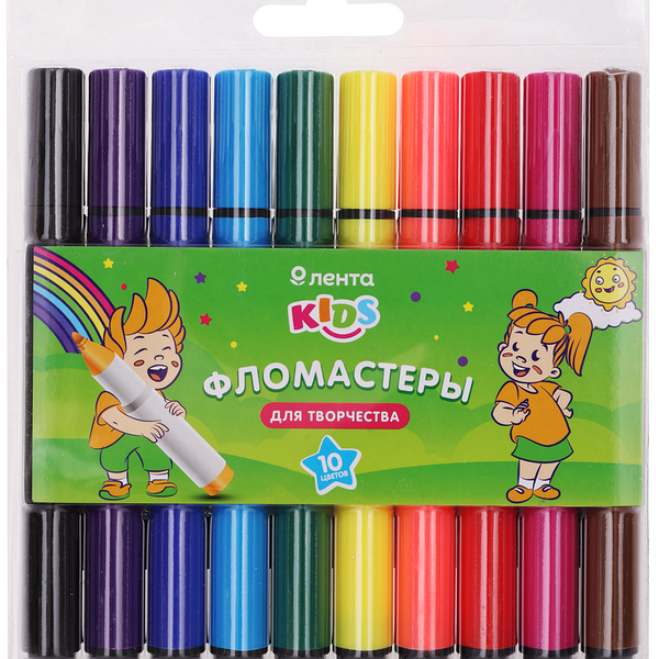 Набор фломастеров ЛЕНТА KIDS 10 цветов, 10шт
