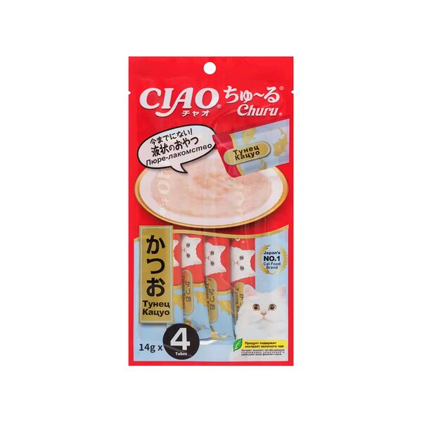 Лакомство-пюре для кошек Inaba Ciao Churu Тунец кацуо 14 г x 4 шт