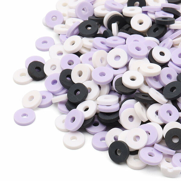 Бусины плоские из полимерной глины 6мм 20г, Astra&Craft(B33 белый, черный, светло-сиреневый микс)