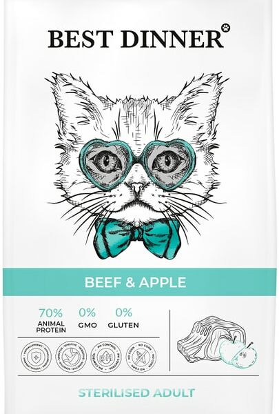 Сухой корм для стерилизованных кошек Best Dinner с Говядиной и Яблоком 10кг