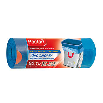 Мешки для мусора с тесьмой Paclan Эконом 60 л 15 шт в упаковке Россия