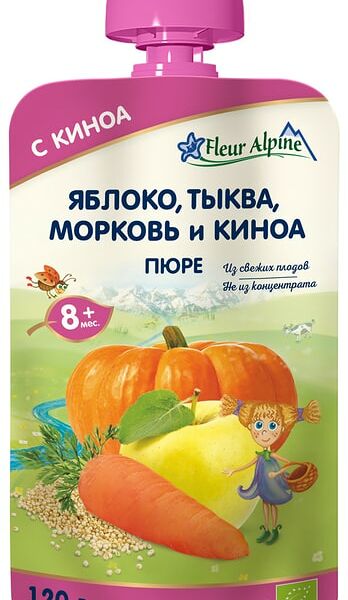 Пюре Fleur Alpine Яблоко Тыква Морковь и Киноа с 8 месяцев 120г