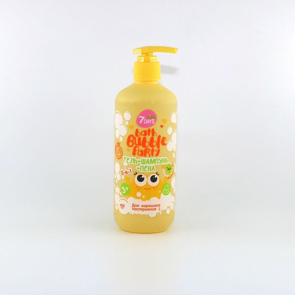 Гель+шампунь+пена 3-в-1 ДЛЯ ХОРОШЕГО НАСТРОЕНИЯ с Дынькой BATH BUBBLE PARTY, 7DAYS, 400 мл
