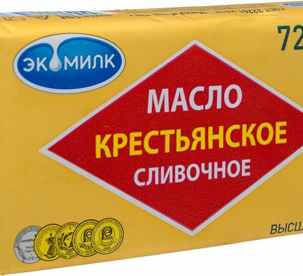 Масло сливочное Экомилк Крестьянское 72.5%, 180г