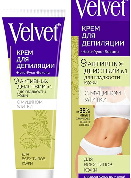 Крем для депиляции Velvet 9в1 увлажняющий Муцин улитки 100мл