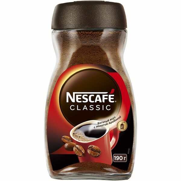 Кофе Nescafe Classic натуральный растворимый с добавлением жареного молотого кофе, 190г