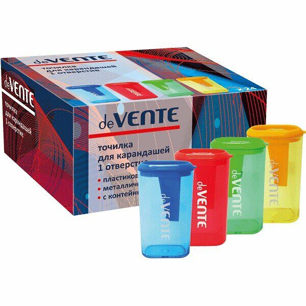 Точилка deVENTE пластмассовая, 1 отверстие, с контейнером, в картонном дисплее арт.4071313