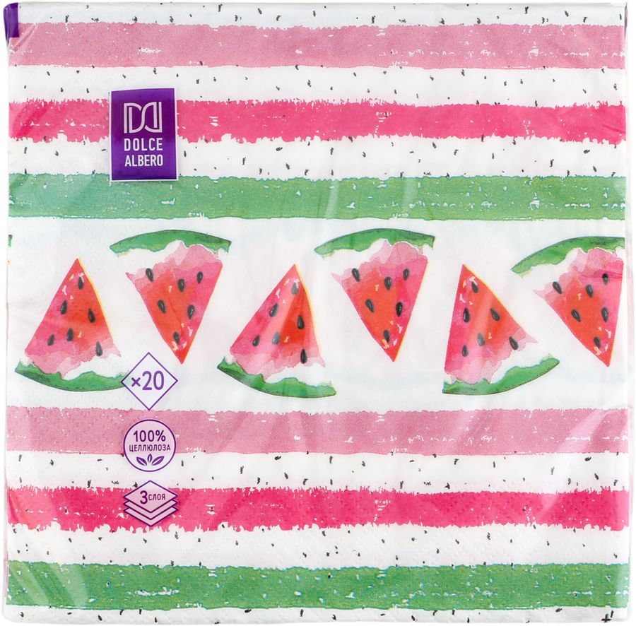 

Салфетки бумажные DOLCE ALBERO Сочный арбуз 3-слоя 33х33см, 20шт