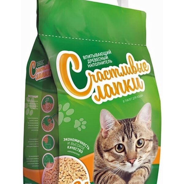 Счастливые лапки наполнитель древесный впитывающий 3 кг.