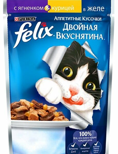 Корм для кошек Felix Двойная вкуснятина с курицей и ягненком, влажный