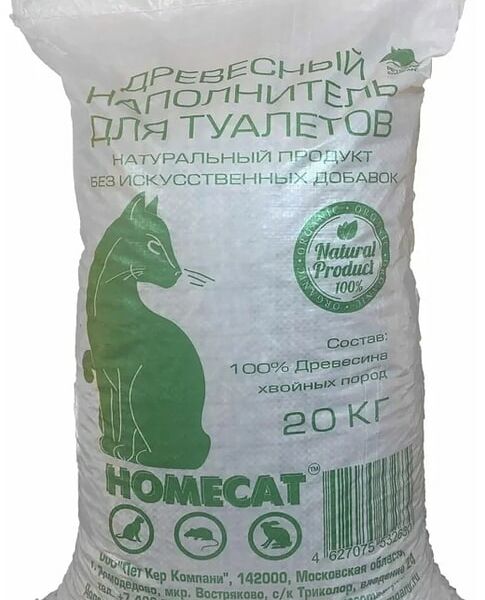 Наполнитель для кошачьего туалета Homecat Древесный 20кг