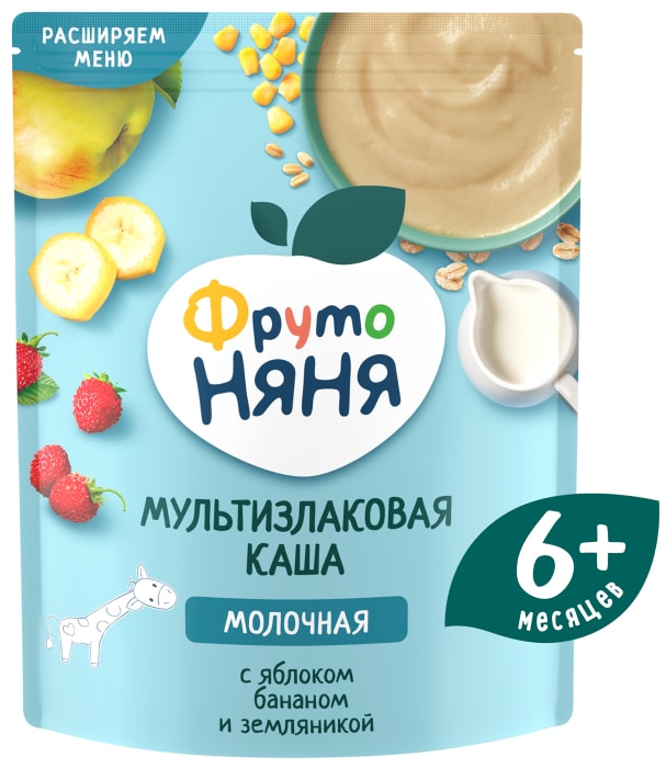 

Каша сухая ФрутоНяня молочная мультизлаковая яблоко банан земляника с 6 месяцев 200 г