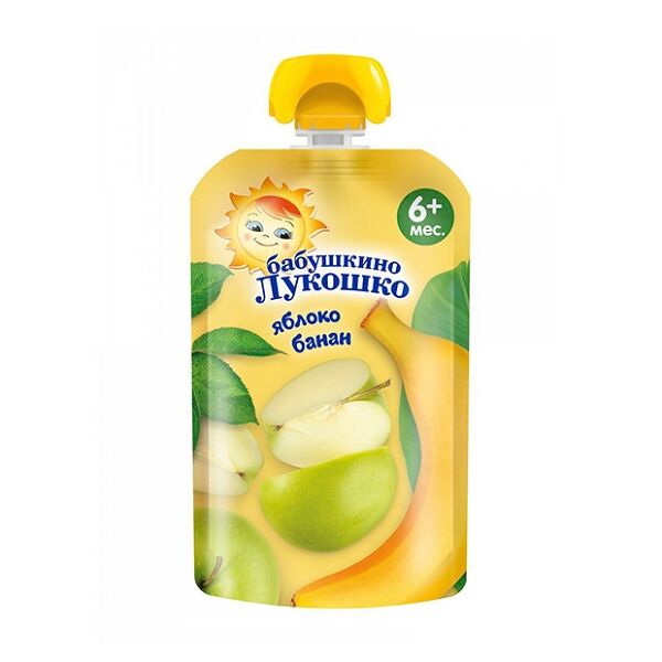 Фруктовое пюре Бабушкино лукошко яблоко-банан, с 6 месяцев 90 г
