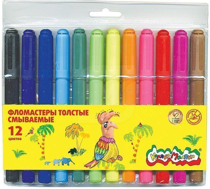 

Фломастеры Каляка-Маляка толстые вентилируемый колпачок 12 цветов дизайн в ассортименте
