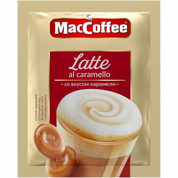 Напиток MacCoffee Latte кофейный растворимый 3в1 со вкусом карамели, 22 г
