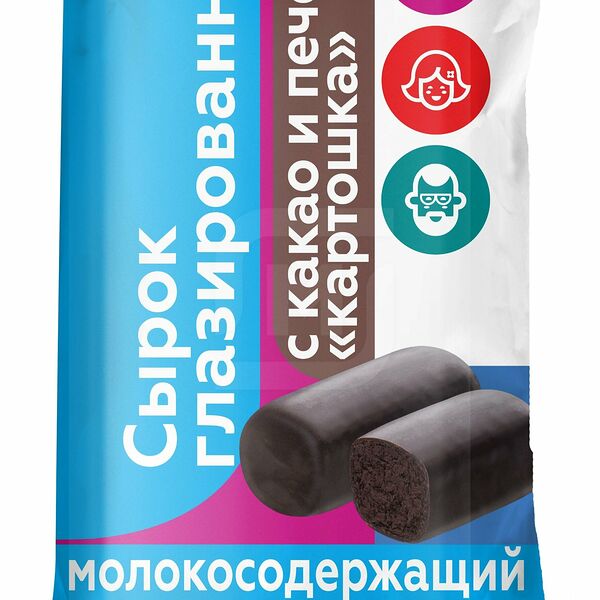 Сырок глазированный Моя цена с заменителем молочного жира с какао и печеньем картошка