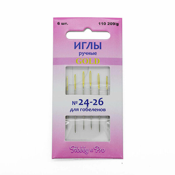 110209/g Иглы ручные с золотым ушком для гобеленов №24-26, 6шт.