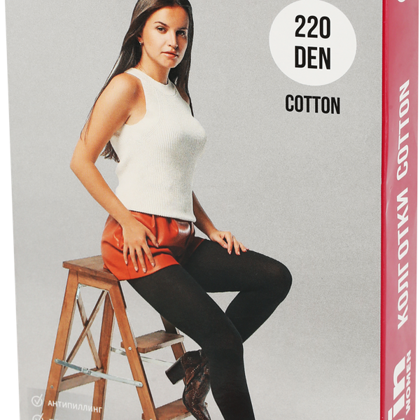 Колготки женские INWIN 220 den, черные 4, cotton, Арт. ХЛ11-305