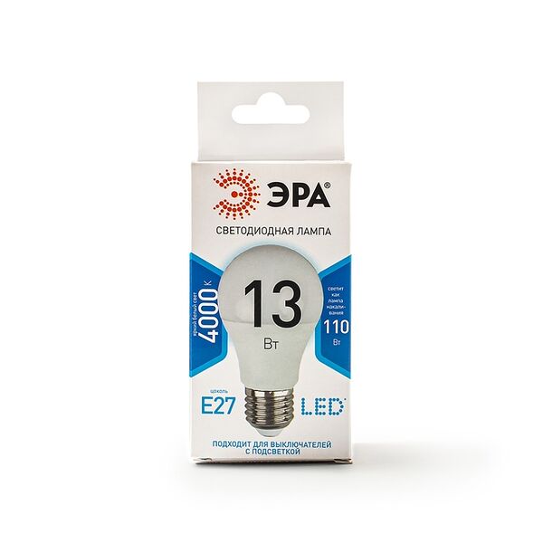 Лампа светодиодная ЭРА LED  A60, 13Вт груша, холодный свет цоколь Е27
