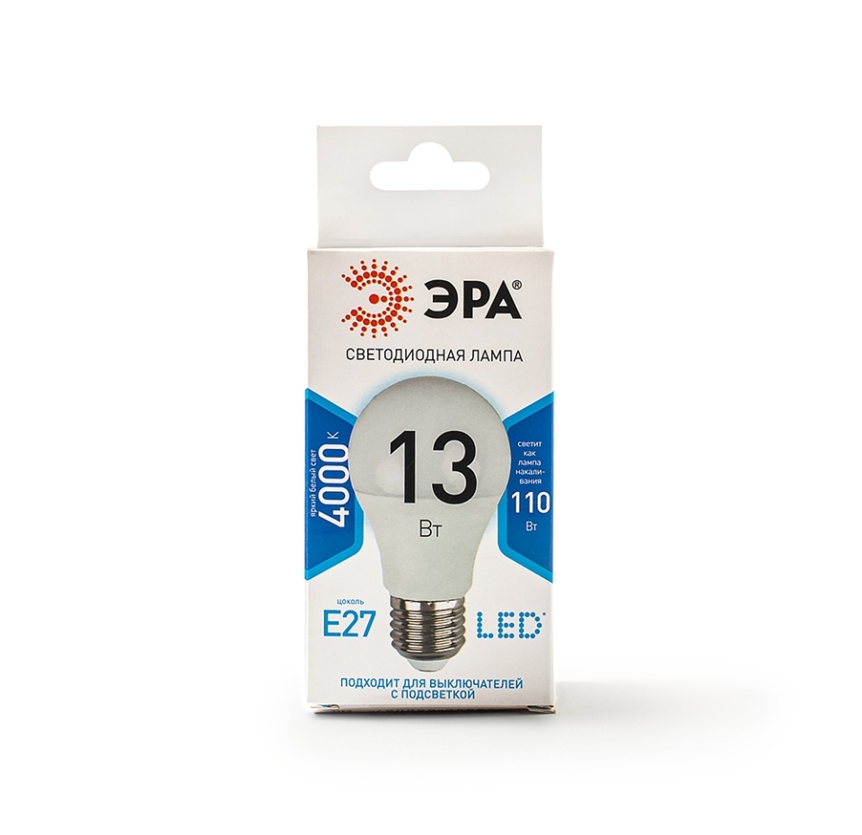 

Лампа светодиодная ЭРА LED A60, 13Вт груша, холодный свет цоколь Е27