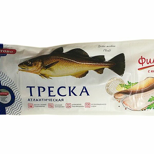 Замороженная рыба Гостово Треска филе без косточки глазированная шоковая заморозка