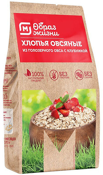 Хлопья овсяные Магнит образ жизни без глютена с клубникой 375г