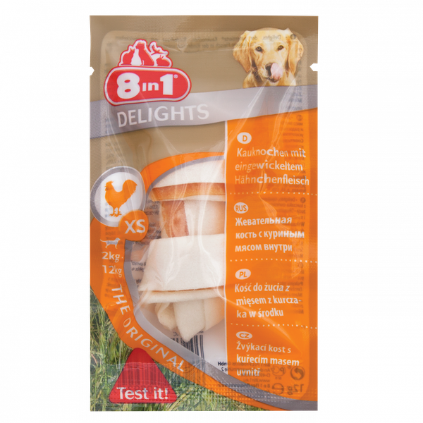 8in1 Жевательная коcточка для собак XS/7,5см с куриным мясом, обернутые сыромятной кожей