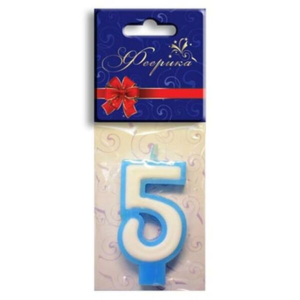 Свеча для торта феерика цифра 5 7см двухцветная бело-голубой